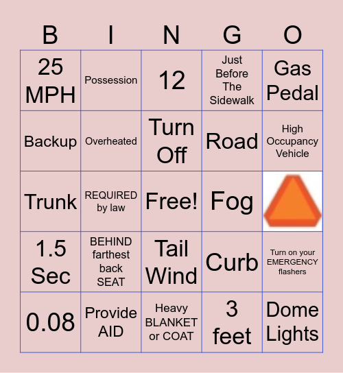 DRIVERS EDUCATION Bingo Card