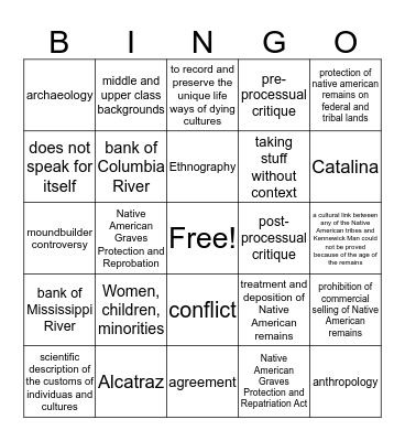 Unit 2: Who Owns the Past? Bingo Card