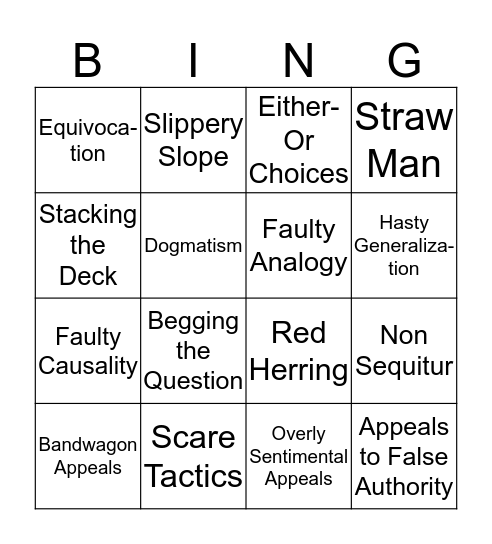 Fallacies Bingo Card