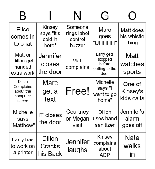 Hallway Bingo Card