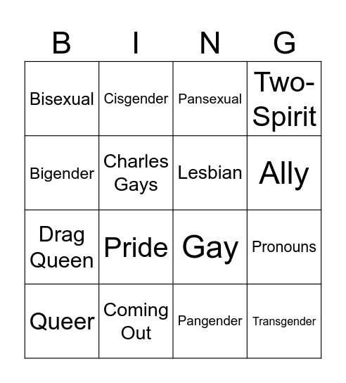 PRIDE BINGO Card