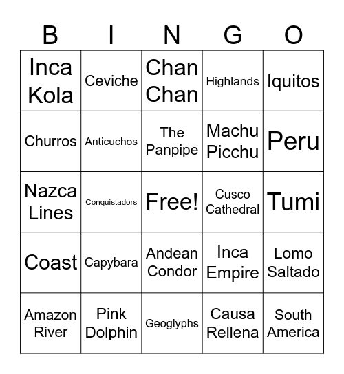 Peru Bingo! Bingo Card