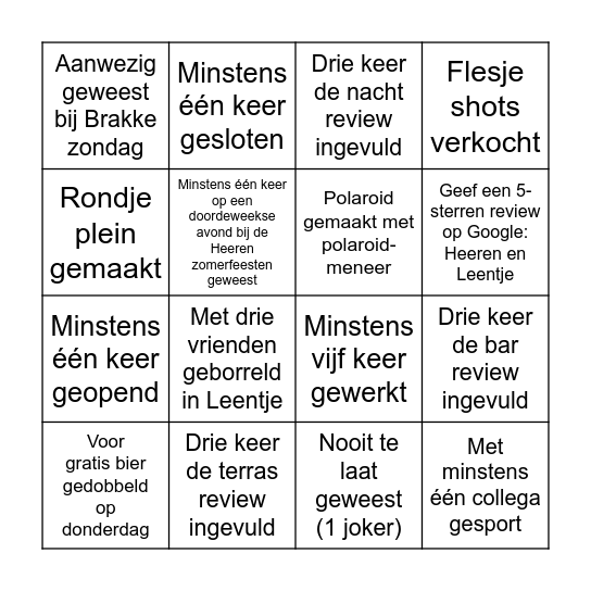 Leentje Lowlands Bingo Card