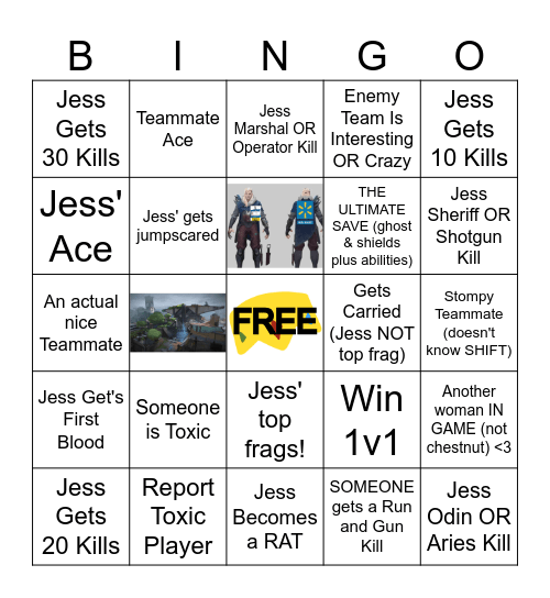 upsidedownjess' VALORANT BINGO Card