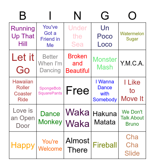 MUSIC Bingo Card