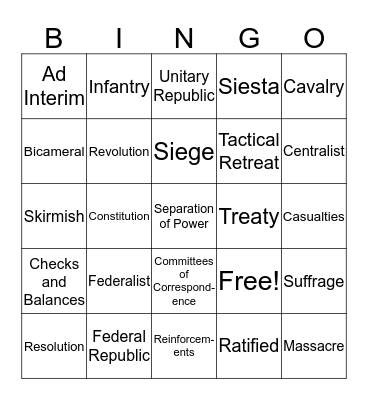 Era 5, Part 2 Vocabulary  Bingo Card