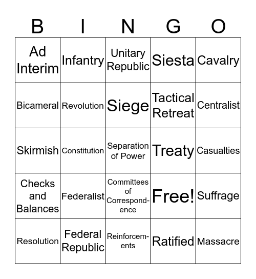 Era 5, Part 2 Vocabulary  Bingo Card