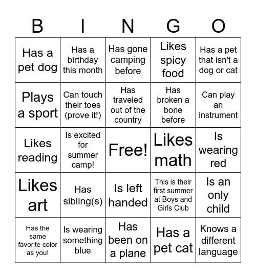 Find a Friend Bingo ! Bingo Card