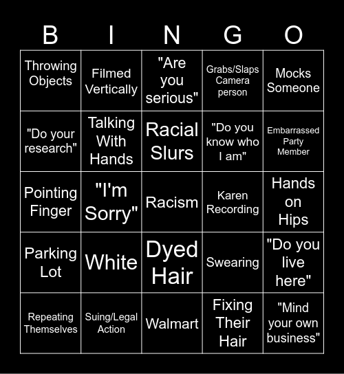 Karen Bingo Card