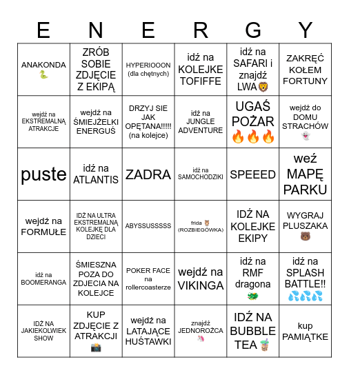 ENERGYLANDIA Z KUZYNKAMII Bingo Card