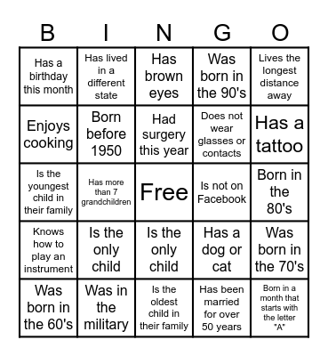 Family Reunion Bingo Card