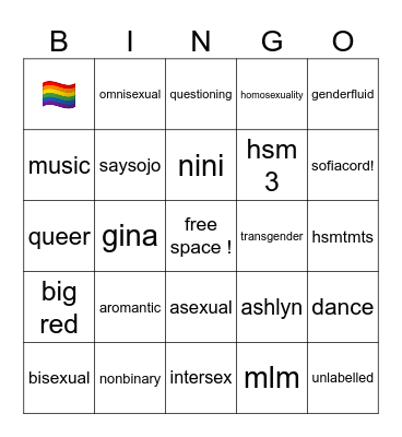 sofiacord hsmtmts pride bingo Card
