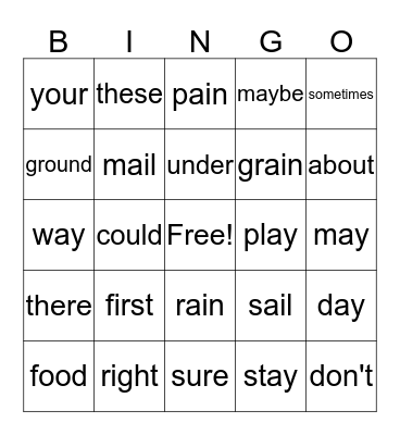 Lesson 18 Vocabulary/Spelling Bingo Card