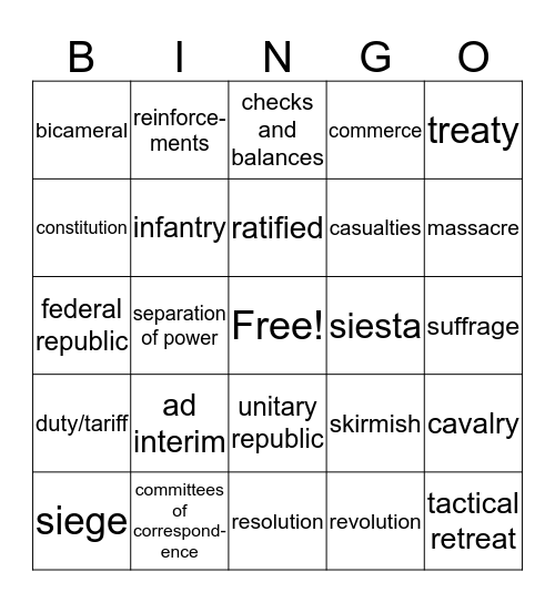 Era 5 Part 2 Vocabulary Bingo Card