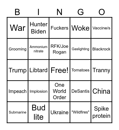 Alex Jones is Always Right Bingo Card
