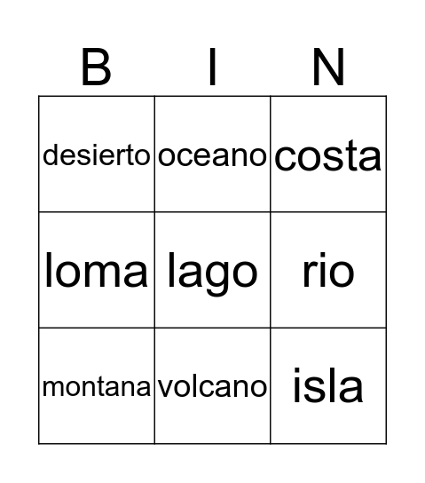 Masas de agua y tierra Bingo Card