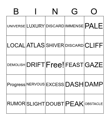 VOCABULARY Bingo Card