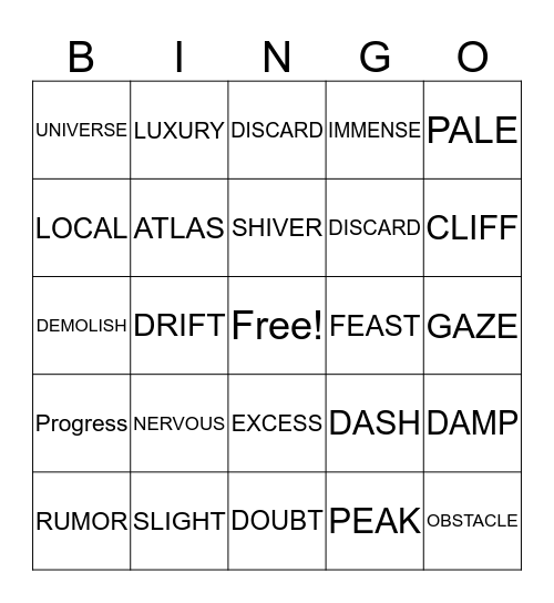 VOCABULARY Bingo Card