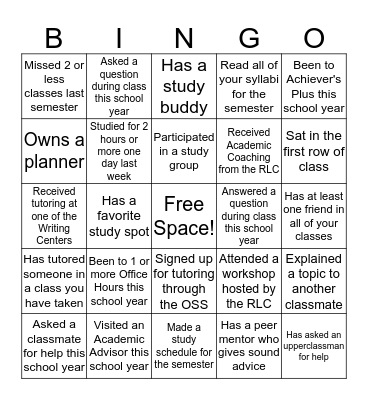 Academic Excellence Bingo Card