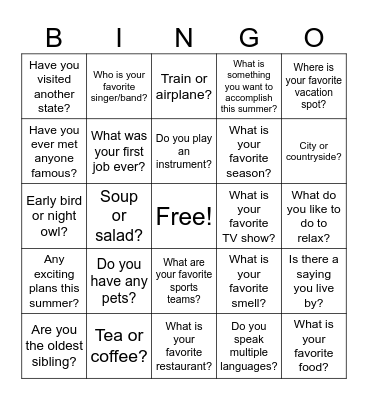 Icebreaker Bingo Card