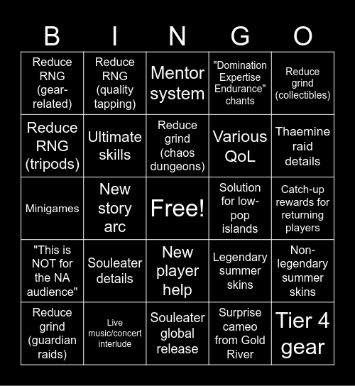 LOAON Bingo Card