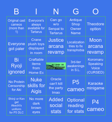 P3REdictions Bingo Card