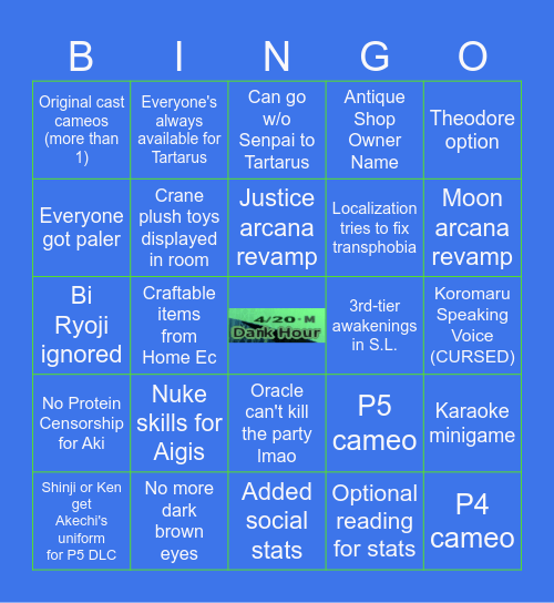 P3REdictions Bingo Card