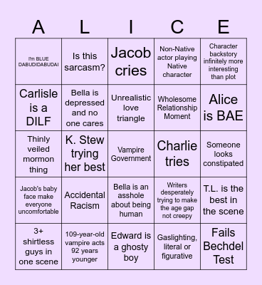 Bad Movie Bingo: New Moon Edition Bingo Card