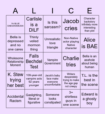 Bad Movie Bingo: New Moon Edition Bingo Card