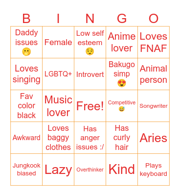 Jungkook's Bingo <3 Bingo Card