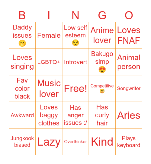 Jungkook's Bingo <3 Bingo Card