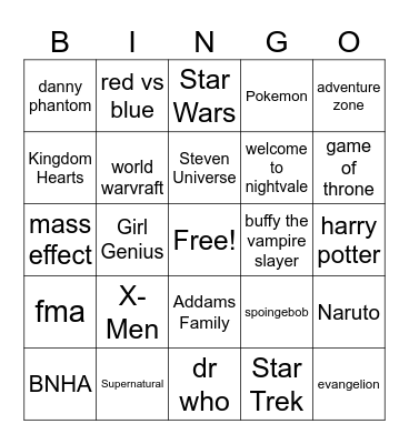 Trope Bingo Card