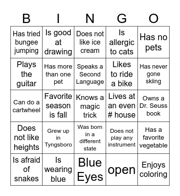 Get to Know Your Neighbor Bingo Card