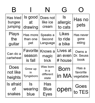 Get to Know Your Neighbor Bingo Card