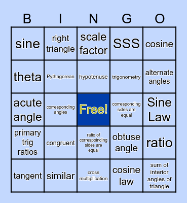 Trigonometry etc. Bingo Card