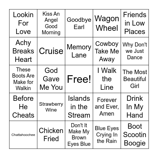 COUNTRY BINGO Card