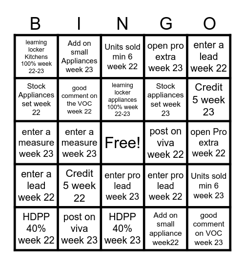 Specialty Bingo Card