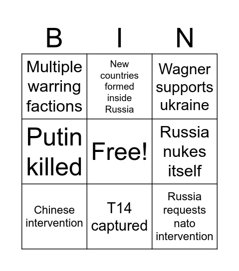 Russian Civil war Bingo Card