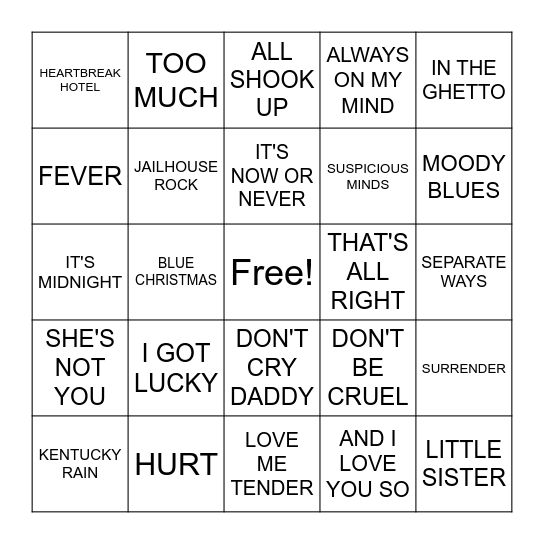 ELVIS BINGO Card