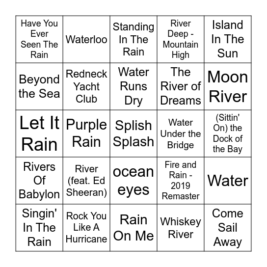 Songs About Water Bingo Card