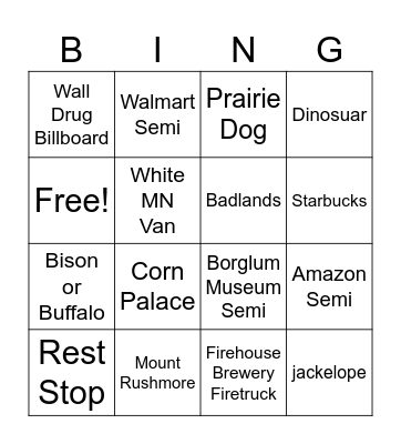 South Dakota 2023 Bingo Card