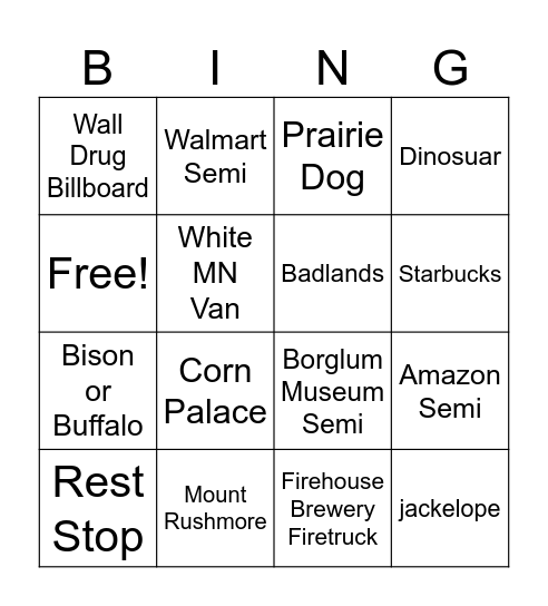 South Dakota 2023 Bingo Card