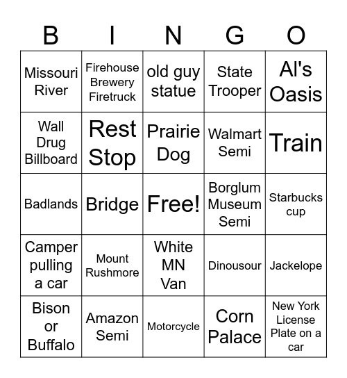 South Dakota 2023 Bingo Card