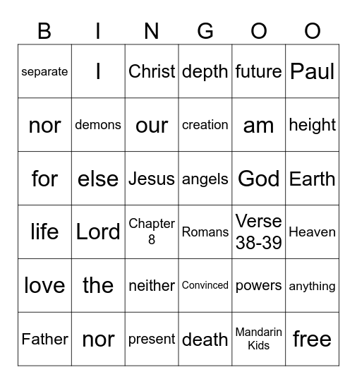 Romans 8:38-39: The love of God Bingo Card