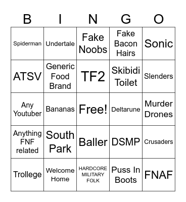 Generic Roblox Cosplays Bingo Card