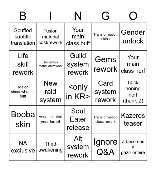 Untitled Bingo Card