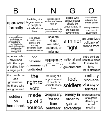 vocabulary Bingo Card