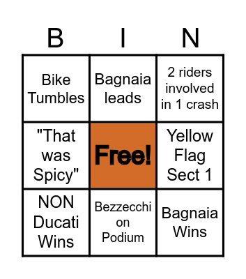 Midnight MotoGP Bingo Card