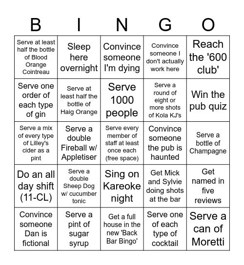 Matt's final challenges Bingo Card