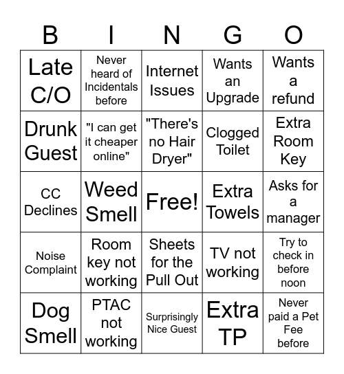 Front Desk Bingo Card